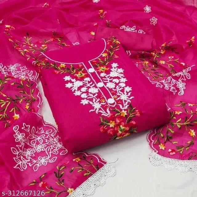 Embroidered Unstitched Suit for Women (Dark Pink, 2.25 m)