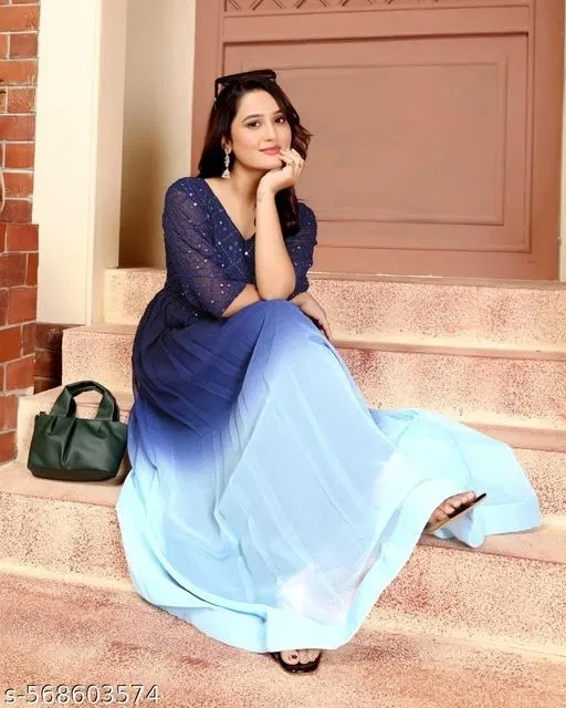 Sequinned Maxi Dress (Blue, S)