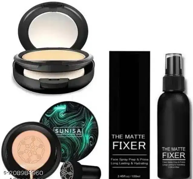 Sunisa Liquid Foundation with Compact & Makeup Fixer (Beige, Set of 3)