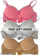 Cotton Blend Solid Bra for Women & Girls, Multicolour, Pack of 3 