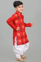 Cotton Printed Kurta with Dhoti for Boys, Red & White 