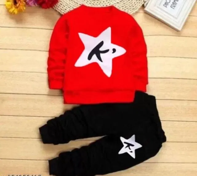 Hosiery Clothing Set for Kids (Red & Black, 9-12 Months)