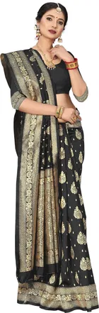 Silk Woven Design Saree for Women, Black 