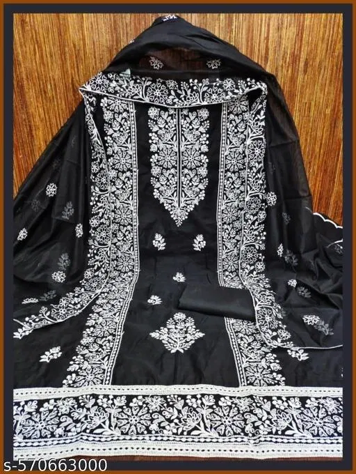 Embroidered Patiala Suit for Women (Black, 6.05 meter (M)