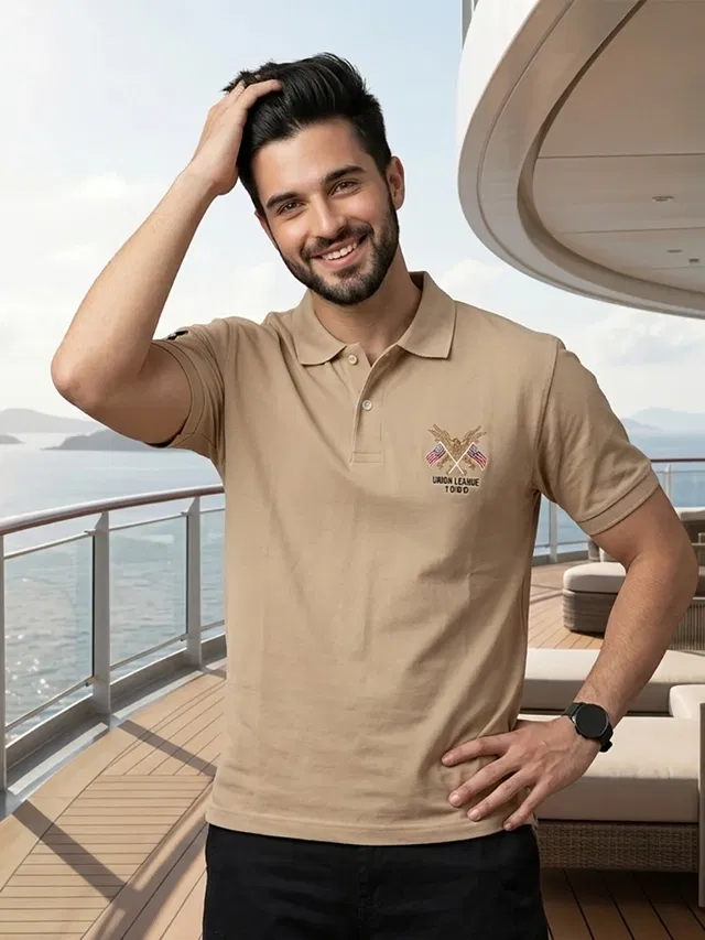 Embroidered Polo T-shirt for Men (Beige, L)