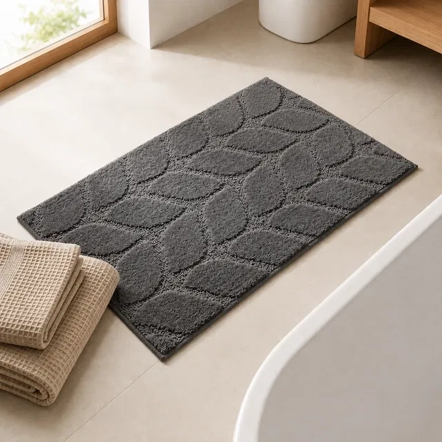 Simple Home Leaf Emboss Doormat 38x58cm Light Grey