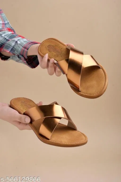 Shoetopia Embellished Flat Sandals Brown (5.0)
