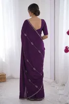 Bollywood Satin Embroidered Saree for Women 