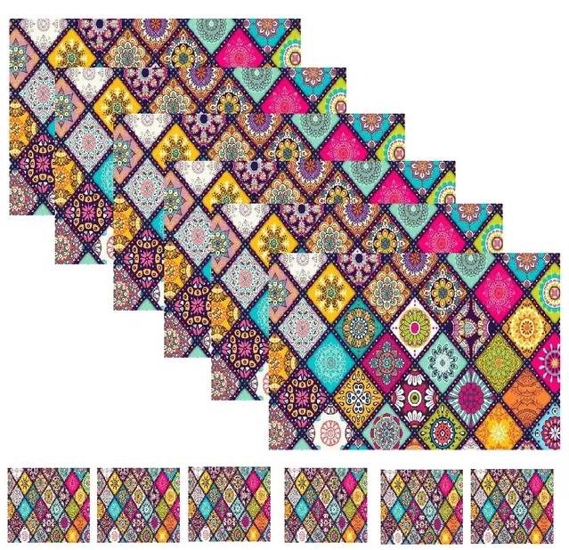 PVC Placemats for Dining Table (Multicolor, Pack of 6)