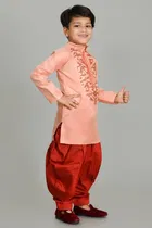 Dupion Silk Embroidered Kurta with Patiyala Set for Boys 