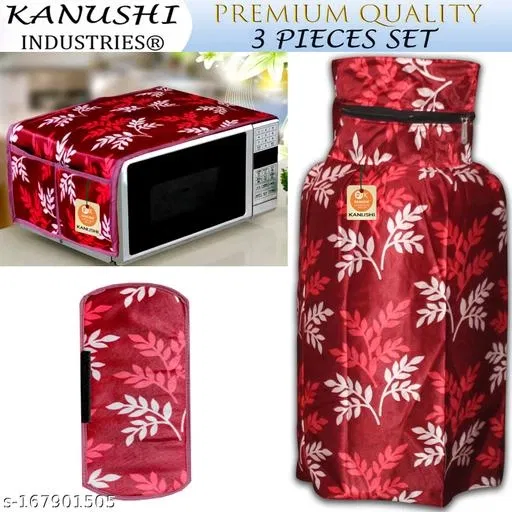 KANUSHI Industries® Washable Cotton 1 Piece Lpg Gas Cylinder Cover+1 Pc Microwave Cover+1 Pc Handle Cover (CYL+Micro+1-Handle-Maroon-Small-LEVS)…