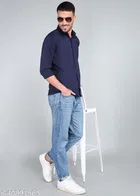 Cotton Blend Solid Shirts for Men, Navy Blue 