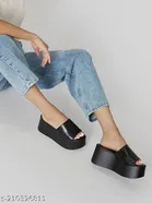 Shoetopia Black Synthetic Platform Round Toe Sandals 
