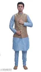 Dupion Silk Solid Kurta with Pyjama & Jacket for Men 
