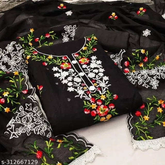 Embroidered Unstitched Suit for Women (Black, 2.25 m)