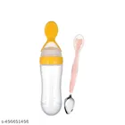 Combo of Feeder Bottle (90 ml) with Double Head Spoon for Baby (Yellow & Pink, Set of 2)