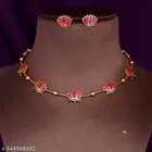 Golden Ball Advaita Enamel Lotus Short Neckpiece / Choker With Earring