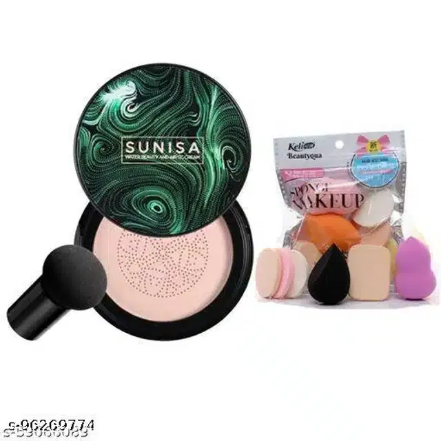 Sunisa Liquid Foundation with 6 Pcs Makeup Blenders (Multicolor, Set of 2)