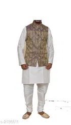 Banarasi Dupion Silk Solid Kurta with Pyjama & Jacket for Men 