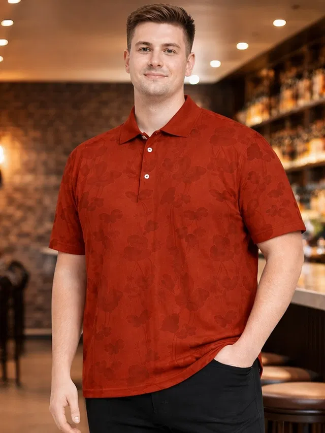 Polo Printed Cotton Blend T-shirt for Men (Maroon, 4XL)