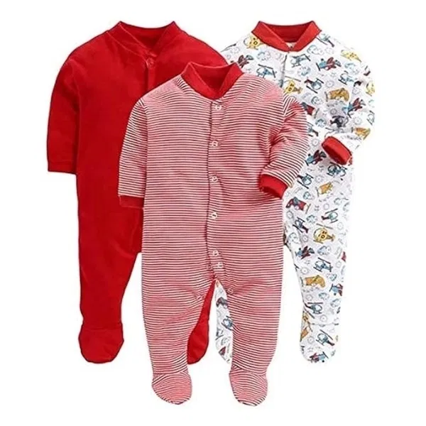 Hosiery Cotton Printed Rompers for Kids, Multicolor, Pack of 3 (9-12 Months)