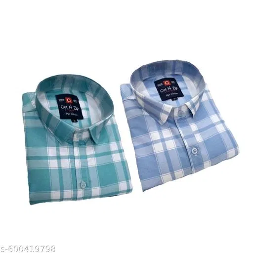 Cotton Blend Checked Shirt for Men, Green & Blue (M) Pack of 2