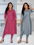 Solid Button Chanderi Cotton Kurti for Women, Pack of 2 
