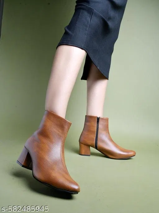 Shoetopia Solid Synthetic Heeled Boots Beige (IND-6)