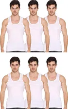 Cotton Solid Vest for Men (White, 80) (Pack of 6)