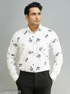 Cotton Printed Shirts for Men, White 