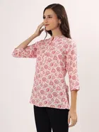 Womens Pink Floral Print short Kurti 