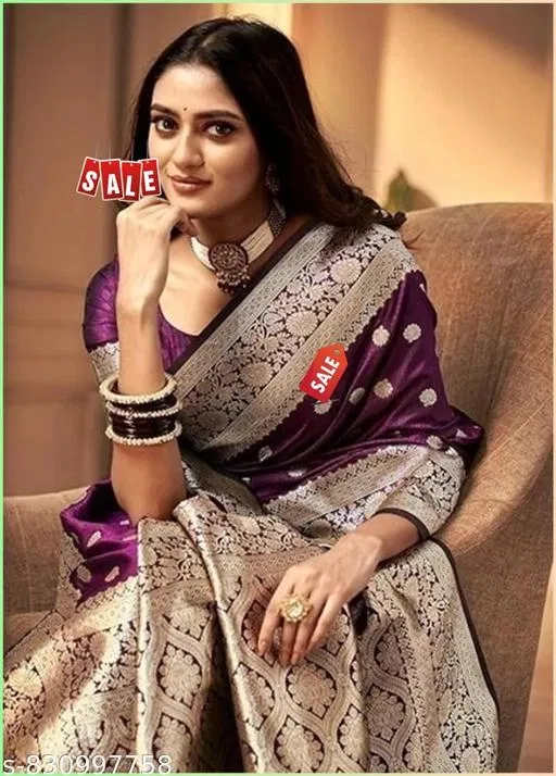 Kanjeevaram Zari Woven Saree for Women (Purple, Free Size)
