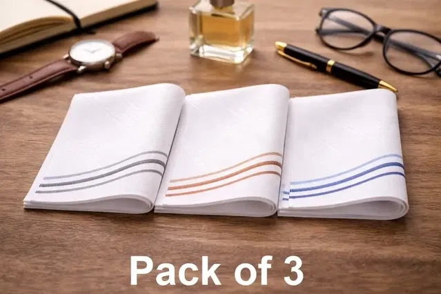 Cotton Handkerchiefs for Men, Multicolour, Pack of 3