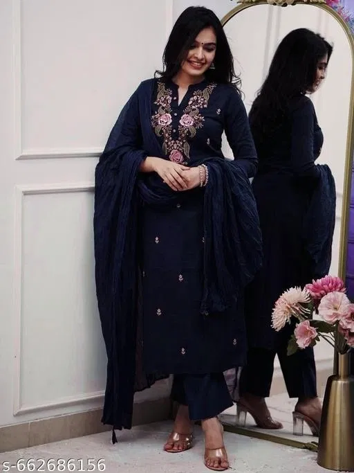 Kurta Set for Women (Navy Blue, XXXL)