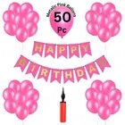 Birthday Decoration Banner & Metallic 50 Pcs Balloons with Manual Hand Pump (Multicolor, Set of 1)