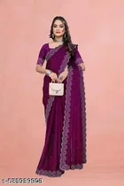 Georgette Embellished Saree For Women, Purple