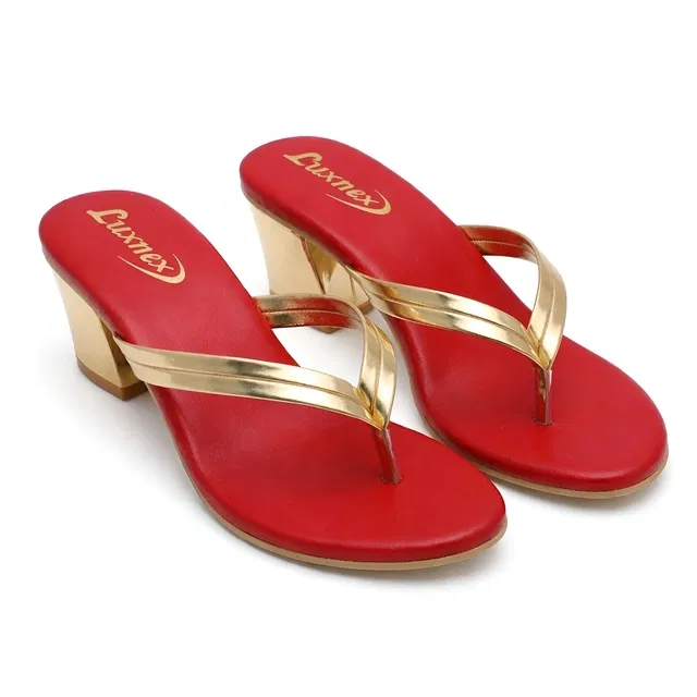 Solid Block Sandals for Women (Red, 5)