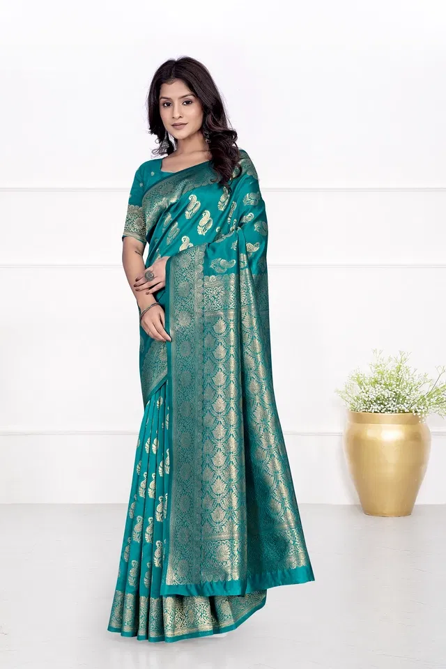 Jacquard Woven Design Saree for Women, Green (6.3 m)