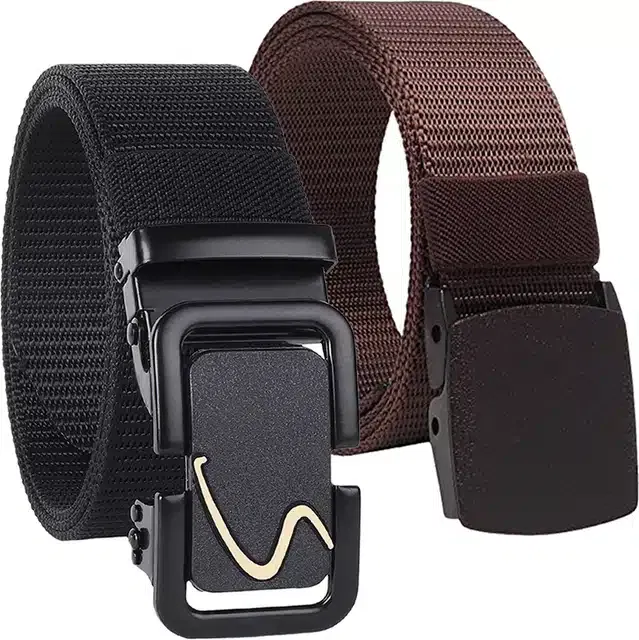 Casual Nylon Belt for Men (Black & Brown, Pack of 2)