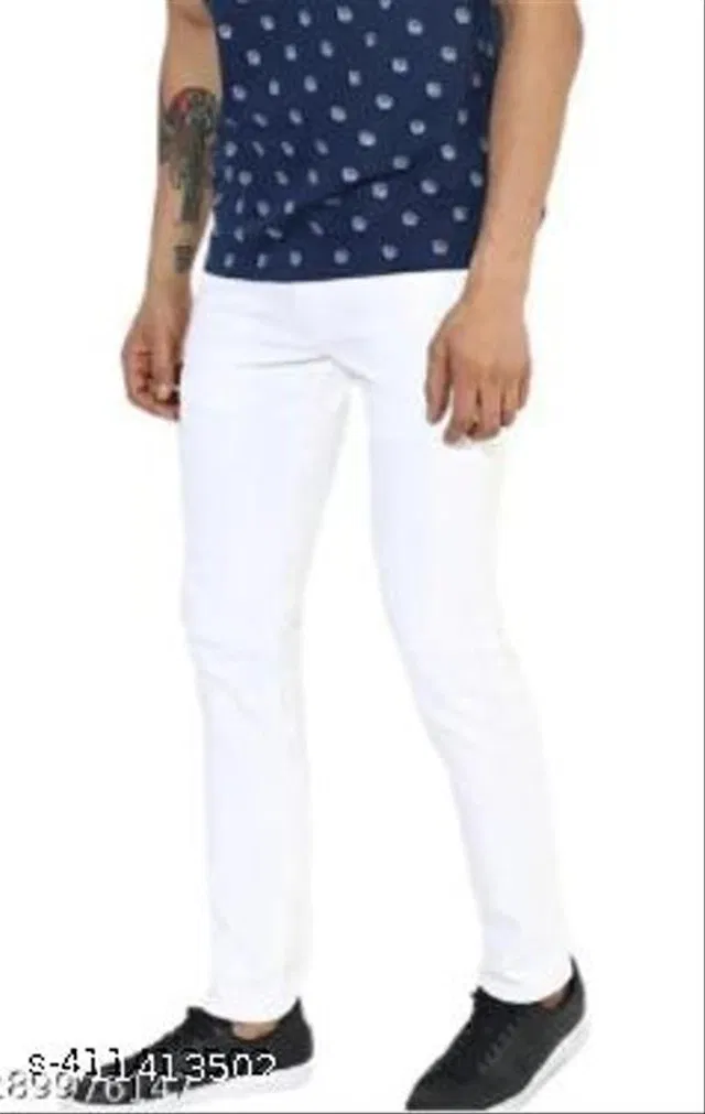 Denim Slim Fit Jeans for Men (White, 34)