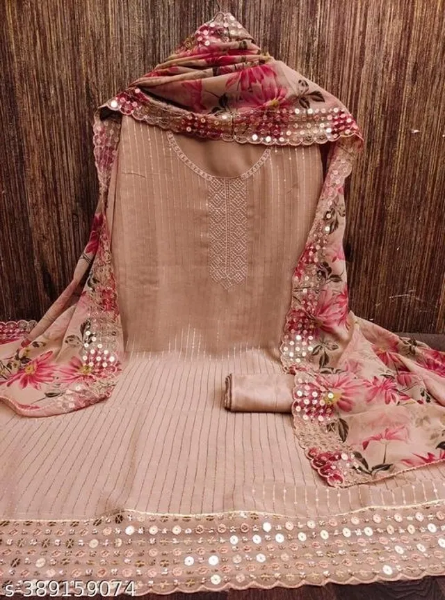 Embroidered Unstitched Suit for Women (Brown, 2.25 m)