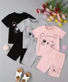 Cotton Blend Printed Clothing Set for Girls, Multicolour, Pack of 3 