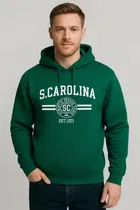 Fleece Printed Hoodie for Men, Dark Green 