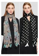 Poly Chiffon Scarves for Women, Multicolor, Pack of 2