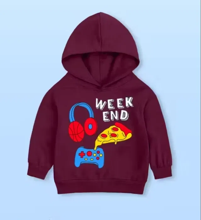 Light Fleece Printed Hoodie for Kids, Maroon, 8 (9 Years)