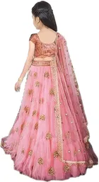Net Embroidered Semi Stitched Lehenga for Girls 