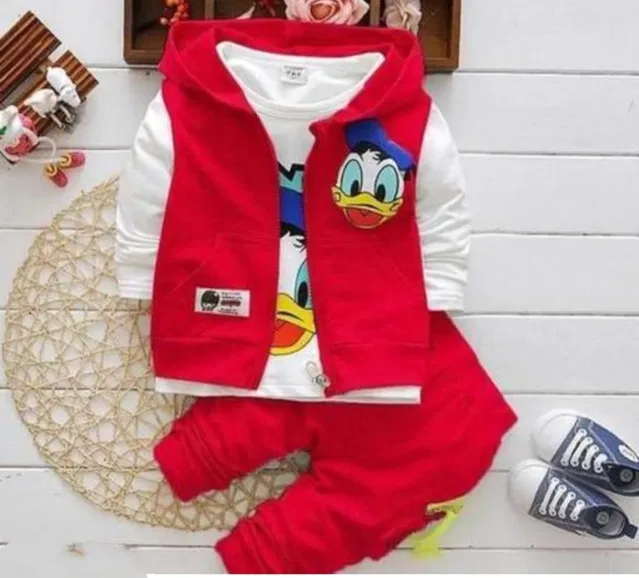 Hosiery Printed Clothing Set for Kids (Red, 12-18 Months)