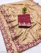Chiffon Embroidered Saree for Women, Beige 