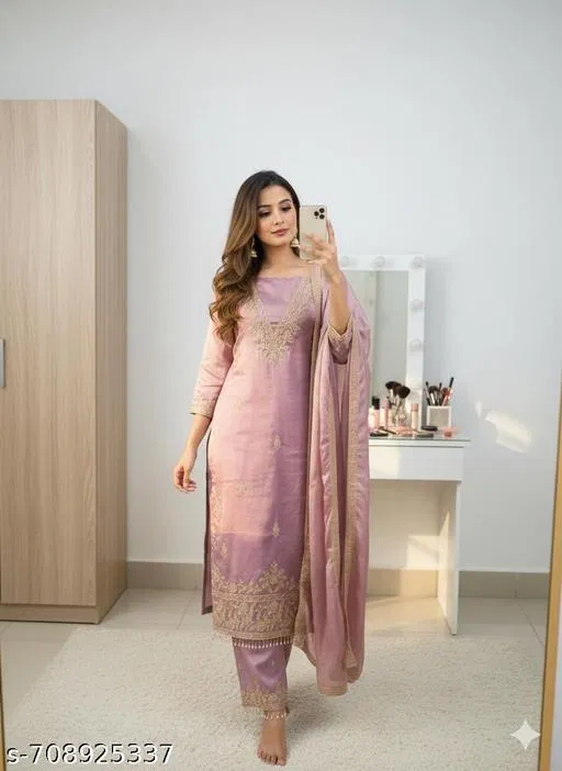 Bandhani Printed Jaipuri Designs Georgette Kurti Set for Women (Pink, Un Stitched)