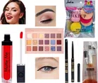 Combo of Matte Me Lip Gloss with Eyeshadow Palatte, Makeup Sponges Set, Brushes Set & Waterproof Eyeliner (Multicolor, Set of 5)